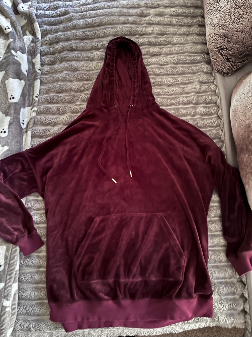 H&M Burgundy Velour Hooded Sweatshirt Tunic